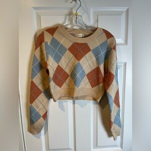 Altar'd State Argyle Sweater - Blue, Cream, and Brown